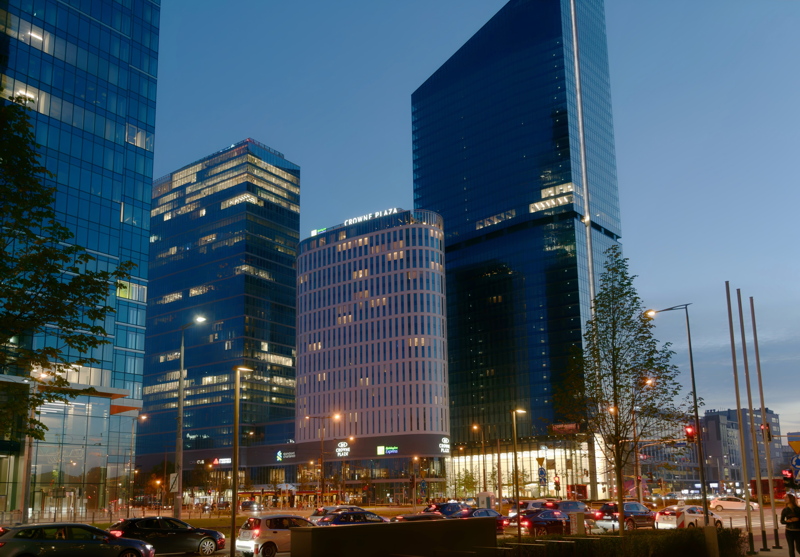 10 - The Warsaw Hub complex in Warsaw, Poland, highlighting the prominent Crowne Plaza hotel building